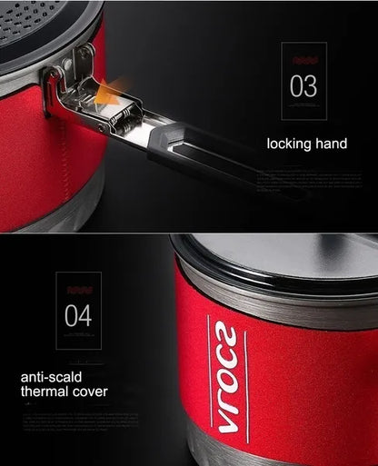 Alocs 1.3/2.3 L Fast-Heating Outdoor Picnic Camping Cookware Utensils Pot with Bowl Cup