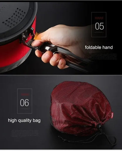 Alocs 1.3/2.3 L Fast-Heating Outdoor Picnic Camping Cookware Utensils Pot with Bowl Cup