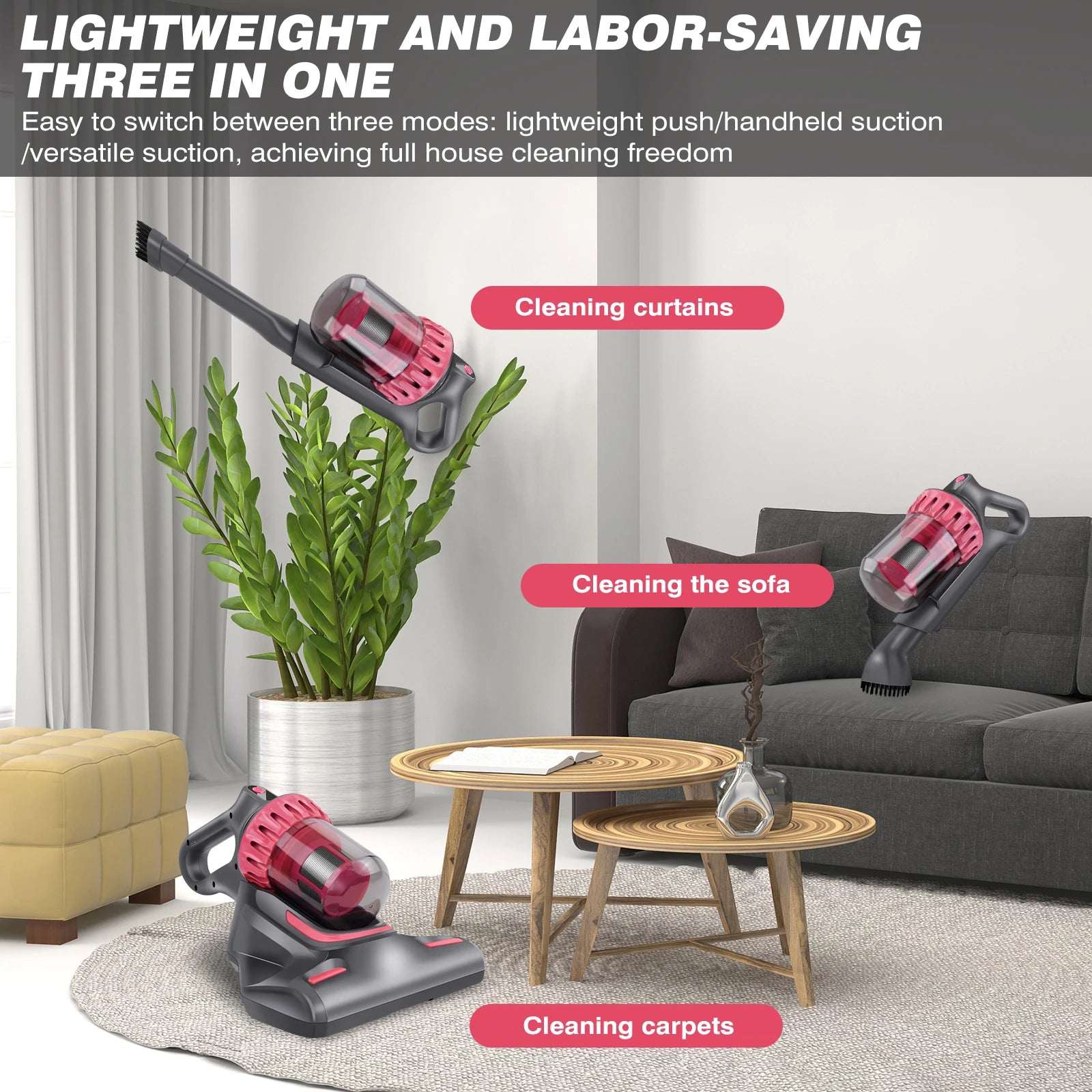 Dayplus Cordless Dust Mite Removal Mattress Vacuum Cleaner 3 in 1 Home Bed Sofa Mattress with UV Light Cleaning Machine for Bed