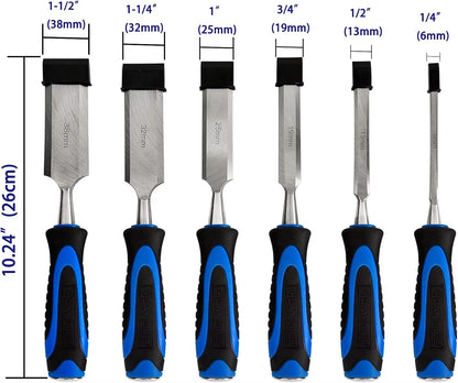 10-Piece Wood Chisel Set, Bevel Edge Wood Carving Chisel,Soft Grip with Strike Cap Set for Woodworking with Honing Guide