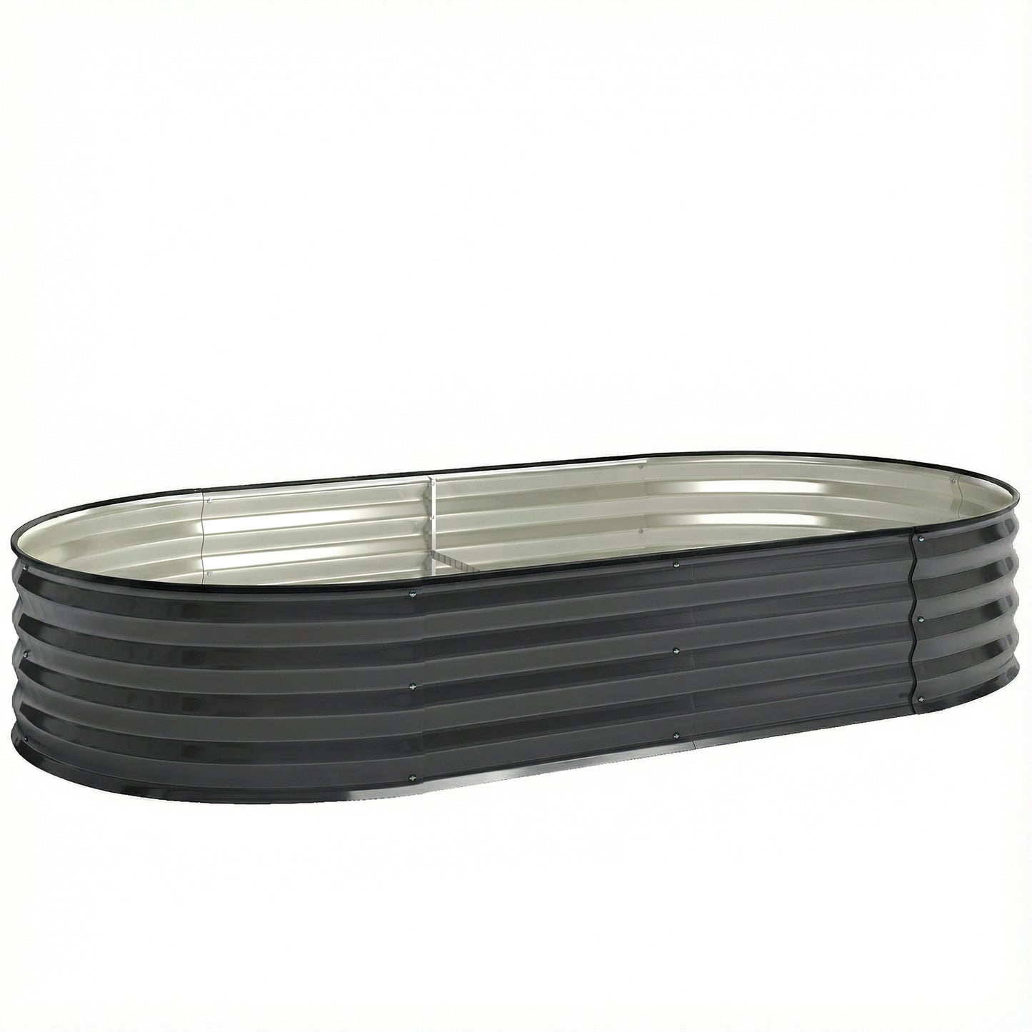 Flexible Galvanised Steel Raised Garden Bed | Safety Rubber Edging | Open Bottom | Configurable Round Oval or Oblong | 180x90x30cm | For Flowers Herbs & Succulents | Dark Grey