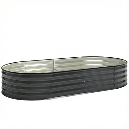 Flexible Galvanised Steel Raised Garden Bed | Safety Rubber Edging | Open Bottom | Configurable Round Oval or Oblong | 180x90x30cm | For Flowers Herbs & Succulents | Dark Grey