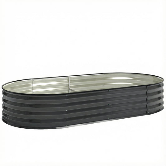 Flexible Galvanised Steel Raised Garden Bed | Safety Rubber Edging | Open Bottom | Configurable Round Oval or Oblong | 180x90x30cm | For Flowers Herbs & Succulents | Dark Grey