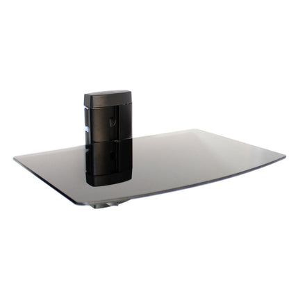Maison & White Tempered Black Glass Floating Shelf 1 Tier | Integrated Cable Management | 36x25x20.5cm | Holds 10kg | Gaming Console DVD Speaker Router | Fixings Included | 2-Year Warranty