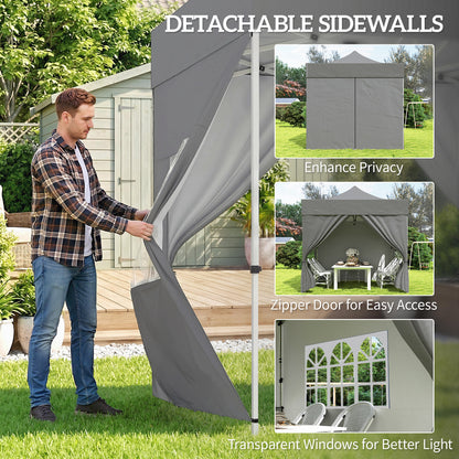 3x3m Heavy-Duty Peak-Top Pop-Up Gazebo | 420D UPF50+ Oxford Fabric | 4 Removable Sidewalls | Zipper Door & Windows | 3-Height Adjustment | 8 Drainage Holes | 4 Sandbags, 4 Guy Ropes & 8 Stakes | Wheeled Carry Bag | Dark Grey