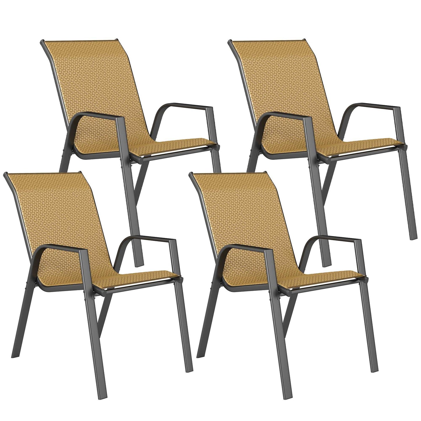 Outsunny Four-Piece Stacking Rattan Garden Seat Set - Khaki