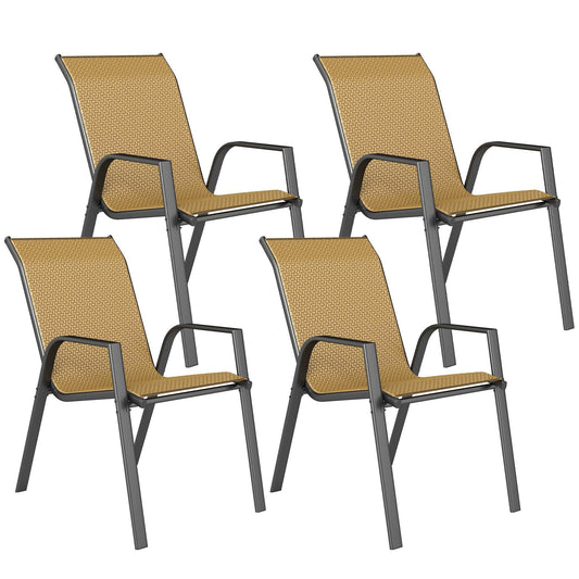 Outsunny Four-Piece Stacking Rattan Garden Seat Set - Khaki
