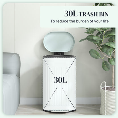 30 Litre Pedal Bin, Fingerprint Proof Kitchen Bin with Soft-close Lid, Metal Rubbish Bin with Foot Pedal and Removable Inner Bucket, Light Green