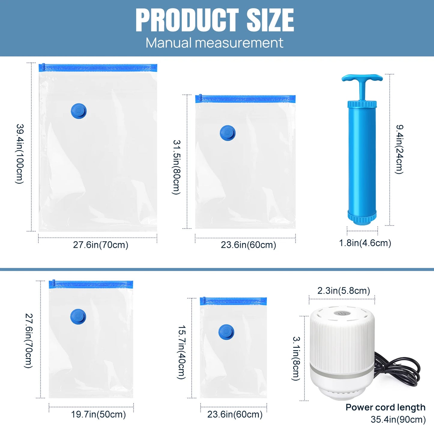 Dayplus Vacuum Storage Bags Wardrobe Organizer 12Pcs Seal Bags save Space for Clothes Pillow Blanket, Manual + Electric Air Pump