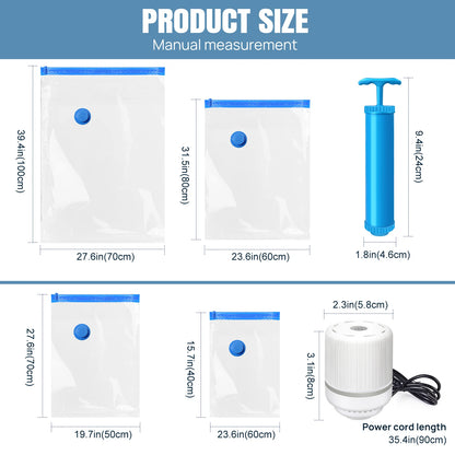 Dayplus Vacuum Storage Bags Wardrobe Organizer 12Pcs Seal Bags save Space for Clothes Pillow Blanket, Manual + Electric Air Pump