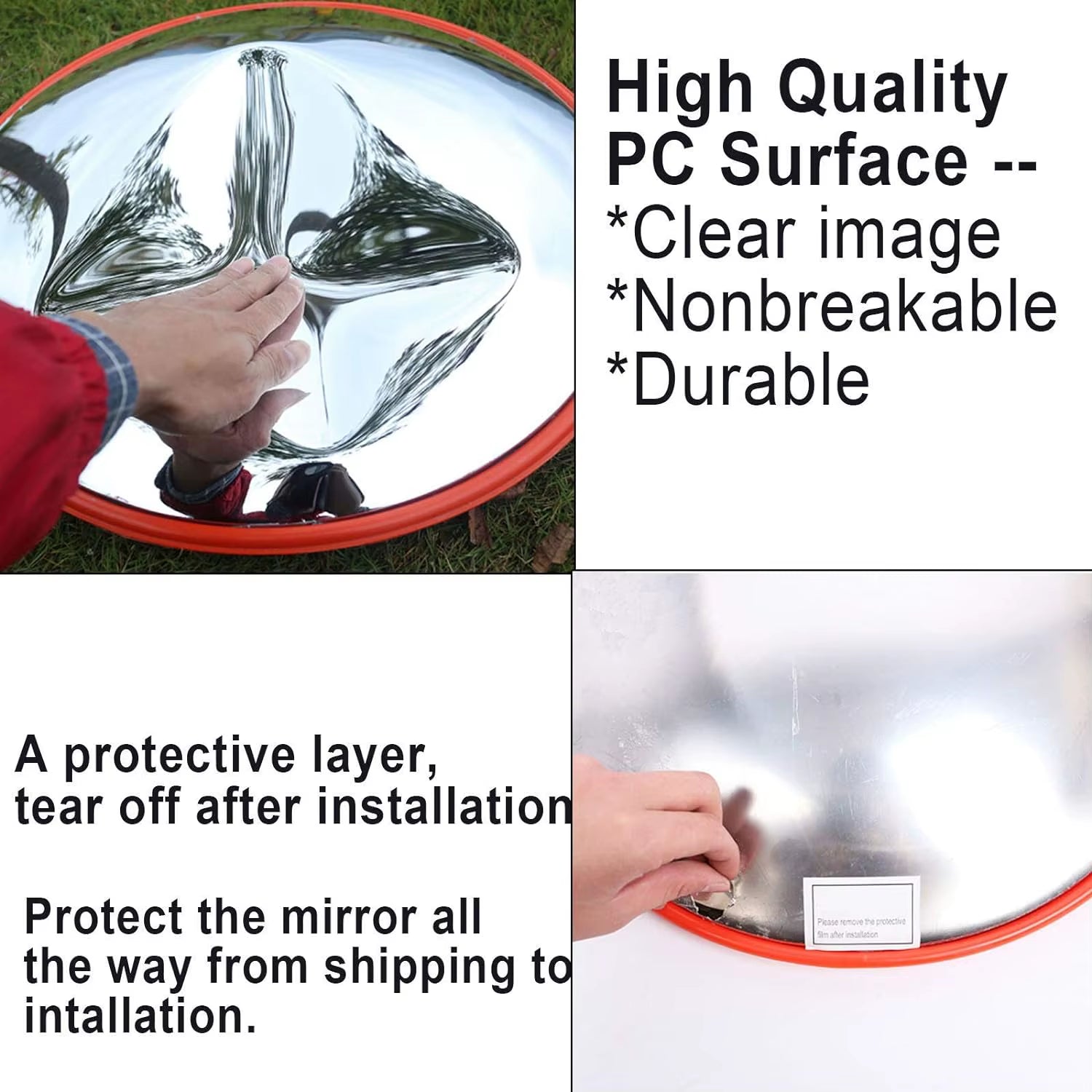 Convex Road Mirror, Unbreakable Road Traffic Safety Mirror, Blind Spot Mirror 130 Degree Wide Angle, 30 / 45 / 60CM