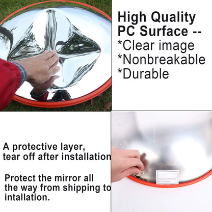 Convex Road Mirror, Unbreakable Road Traffic Safety Mirror, Blind Spot Mirror 130 Degree Wide Angle, 30 / 45 / 60CM