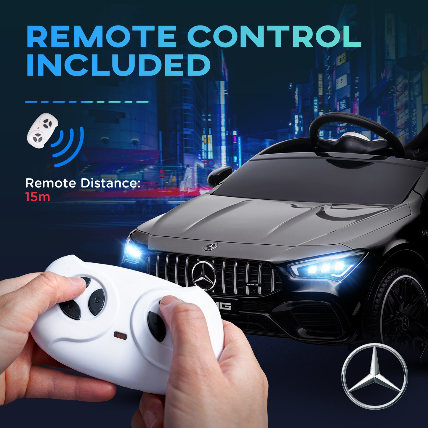 Mercedes-AMG CLA 45 Licensed 12V Kids Electric Car Ride on Car w/ Remote, Suspension Lights Music Horn - Black