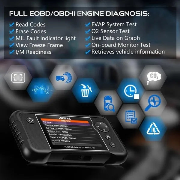 ANCEL FX2000 OBD2 Car Diagnostic Scan Tool Machine - Engine/ABS/SRS/Transmission Automotive OBDII Scanner Vehicle Code Reader 10 Function