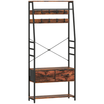 6-in-1 Industrial-Style Hallway Organiser - Brown/Black
