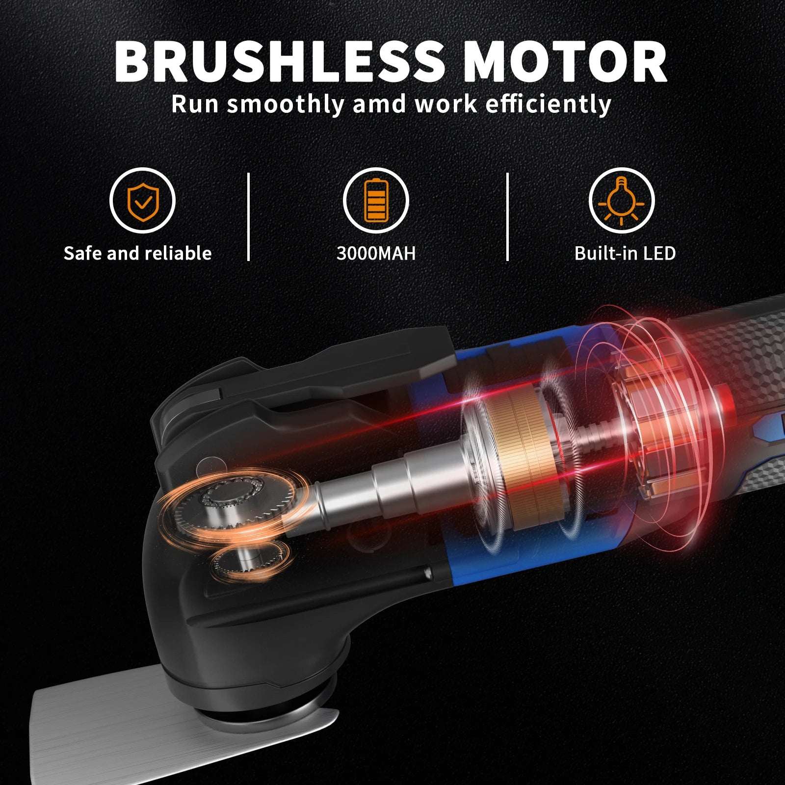 Cordless Oscillating Tool,2000 RPM Brushless Multifunction Tool with 4°,6 Speed,Saw Blades Sanding Papers,21V 1.5Ah Battery