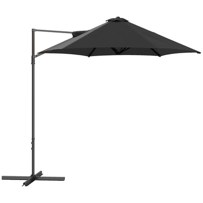 2.5M Garden Cantilever Parasol, Offset Roma Patio Umbrella Hanging Sun Shade Canopy Shelter with 360° Rotation and Cross Base, Black