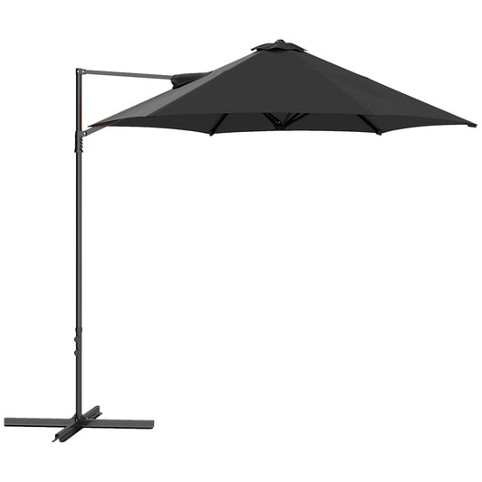 2.5M Garden Cantilever Parasol, Offset Roma Patio Umbrella Hanging Sun Shade Canopy Shelter with 360° Rotation and Cross Base, Black