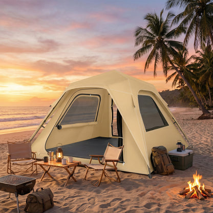 Outsunny Pop Up Tent 3000mm Waterproof Camping Tents with Mesh Windows 3-4 People Khaki