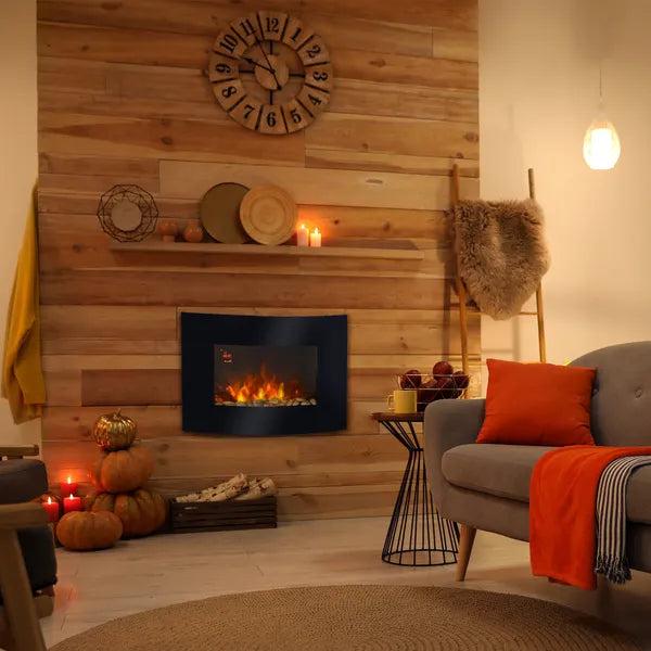 LED Curved Glass Electric Wall Mounted Heater Fire Place, 900/1800W