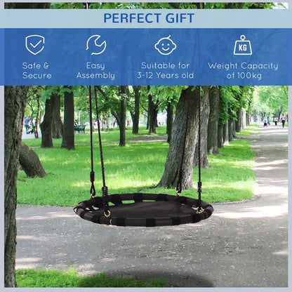 60Cm Kids Hanging Tree Swing Nest Seat Metal Frame Backyard Playground Black