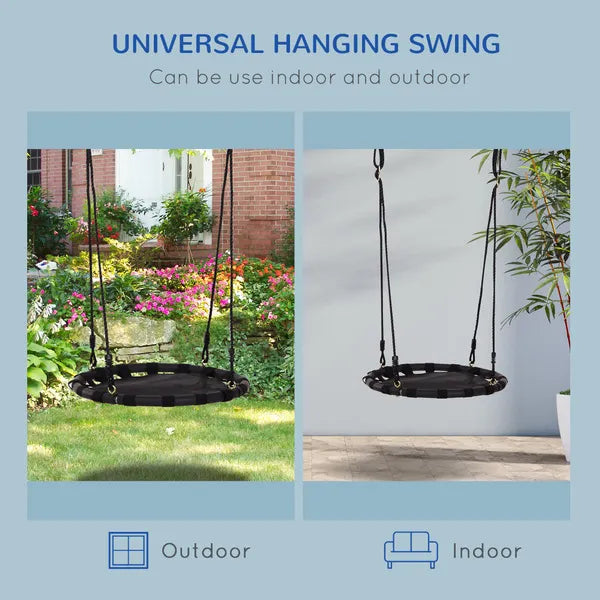 60Cm Kids Hanging Tree Swing Nest Seat Metal Frame Backyard Playground Black