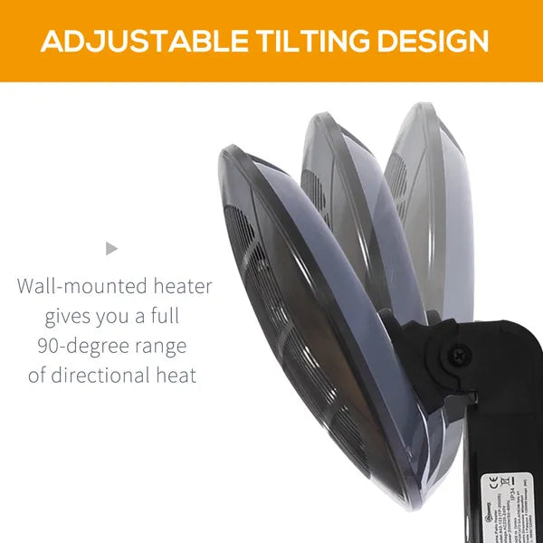 Outdoor Living Garden 2kw Wall Mounted Electric Heating Infrared Patio Heater Warmer Aluminium Tilt Angle Waterproof