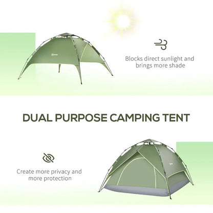 Outsunny 3 Man Pop Up Garden Tent Camping Gazebo 210W x 210L x 140H Cm  Dark Green