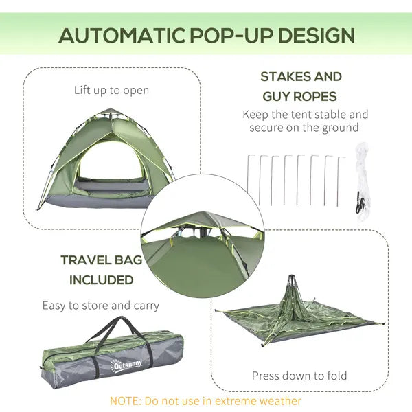 Outsunny 3 Man Pop Up Garden Tent Camping Gazebo 210W x 210L x 140H Cm  Dark Green