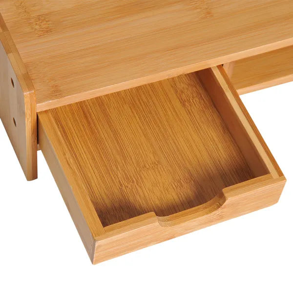 Natural Eco Wood Bamboo Desktop / Monitor Riser With Drawer, 49Lx25.5Wx11.5H Cm
