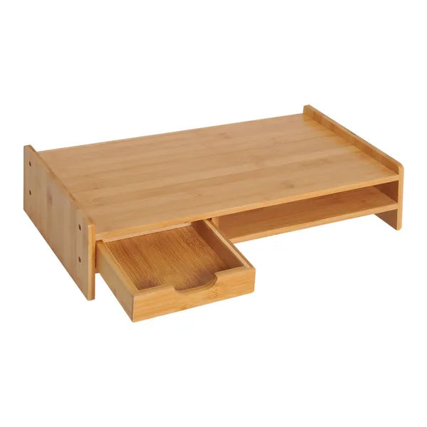 Natural Eco Wood Bamboo Desktop / Monitor Riser With Drawer, 49Lx25.5Wx11.5H Cm