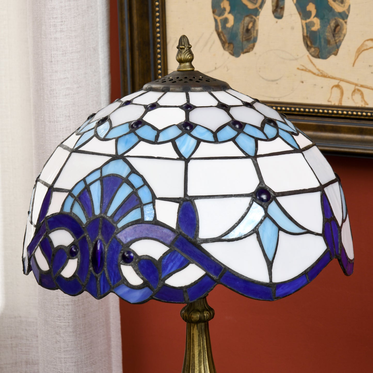 Stained Glass Table Lamp, Handmade Antique Style Bedside Lamp for Bedroom, Living room, Home, Nightstand, Decorative Night Light, Blue