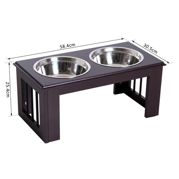 PawHut Raised Dog Bowls Pet Feeder Elevated Double Stainless Steel Water Brown