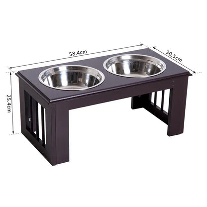 PawHut Raised Dog Bowls Pet Feeder Elevated Double Stainless Steel Water Brown