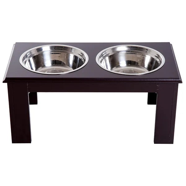 PawHut Raised Dog Bowls Pet Feeder Elevated Double Stainless Steel Water Brown