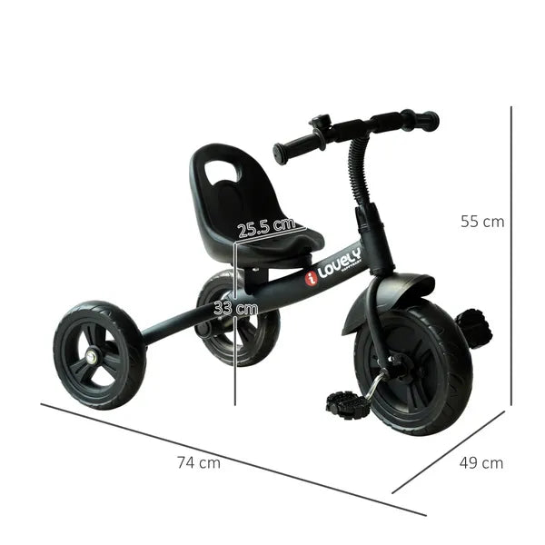 Ride on Tricycle 3 Wheels Plastic Pedal Trike For Kids Over 18 Months , Black