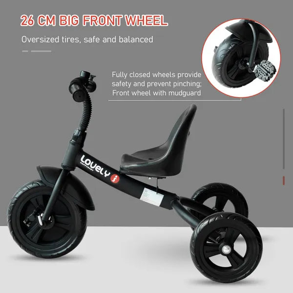 Ride on Tricycle 3 Wheels Plastic Pedal Trike For Kids Over 18 Months , Black
