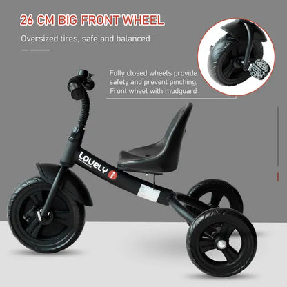 Ride on Tricycle 3 Wheels Plastic Pedal Trike For Kids Over 18 Months , Black