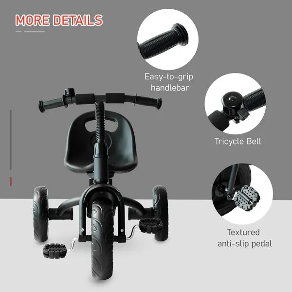 Ride on Tricycle 3 Wheels Plastic Pedal Trike For Kids Over 18 Months , Black
