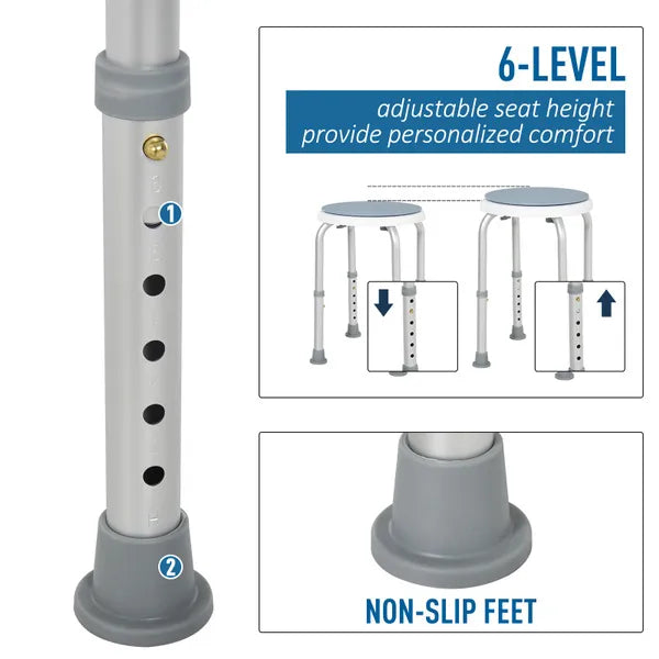 Aluminium 360 Degree Anti Slip Safety Swivel Shower Bathroom Stool Seat Chair Blue White