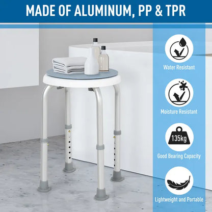 Aluminium 360 Degree Anti Slip Safety Swivel Shower Bathroom Stool Seat Chair Blue White