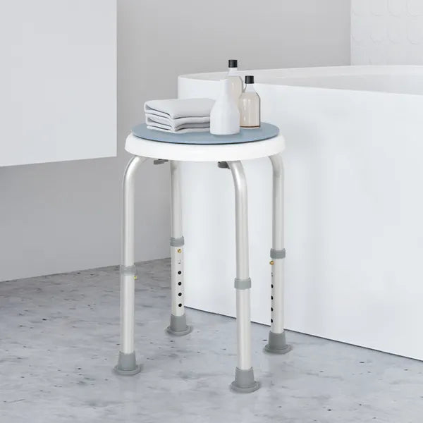 Aluminium 360 Degree Anti Slip Safety Swivel Shower Bathroom Stool Seat Chair Blue White