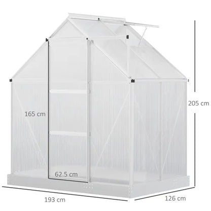 Outsunny Walk-in Greenhouse Polycarbonate Panels Aluminium Frame W/ Sliding Door Adjustable Window Inner Area Plant Flower Grow, 6 X 4 Ft