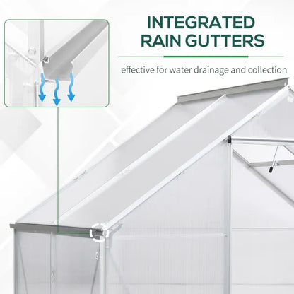 Outsunny Walk-in Greenhouse Polycarbonate Panels Aluminium Frame W/ Sliding Door Adjustable Window Inner Area Plant Flower Grow, 6 X 4 Ft