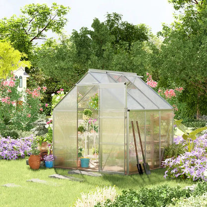Clear Polycarbonate Greenhouse Large Walk-In Green House Garden Plants Grow Galvanized Base Aluminium Frame W/Slide