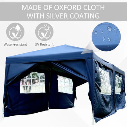 Outdoor 3 X 6M Garden Heavy Duty Water Resistant Pop Up Gazebo Marquee Party Tent Wedding Canopy Awning-Blue