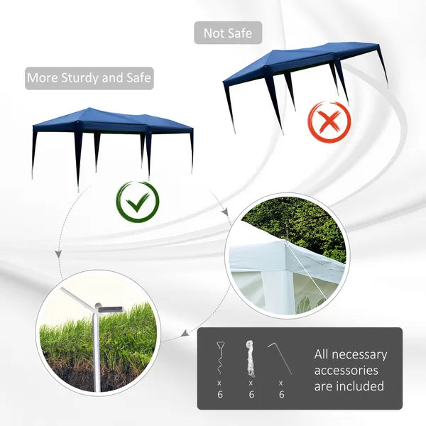 Outdoor 3 X 6M Garden Heavy Duty Water Resistant Pop Up Gazebo Marquee Party Tent Wedding Canopy Awning-Blue