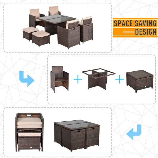8 Seater Dining Set With Cushions Outdoor Garden Furniture Lounge Set Colour: Brown