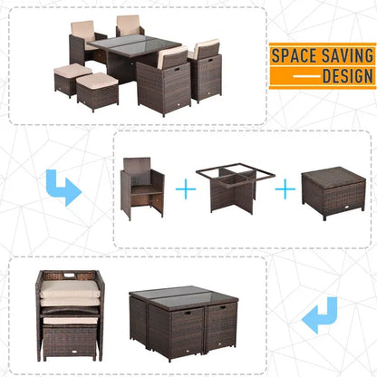 8 Seater Dining Set With Cushions Outdoor Garden Furniture Lounge Set Colour: Brown