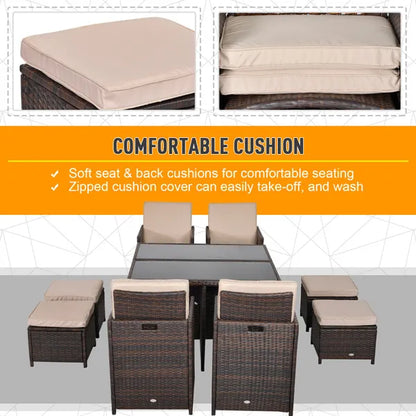 8 Seater Dining Set With Cushions Outdoor Garden Furniture Lounge Set Colour: Brown